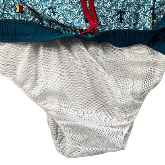 Nautica Swim Trunks Mens XXL Turquoise Shore Sailing Anchor Flag Wave - Picture 10 of 12